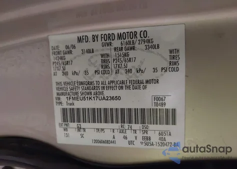 2007 Ford Explorer Sport Trac Xlt z USA, uszkodzony, nr VIN 1FMEU51K17UA23650